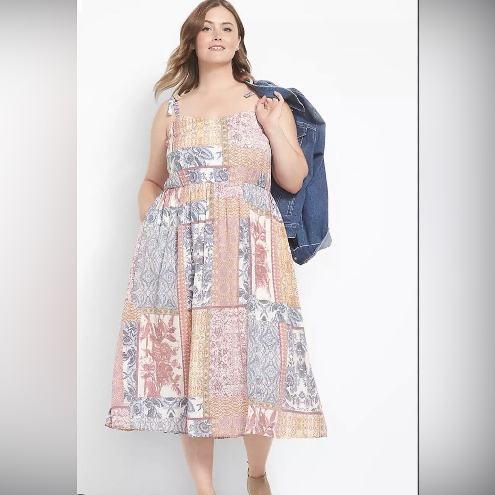 NWT Lane Bryant Patchwork Tie Sleeve Midi Dress